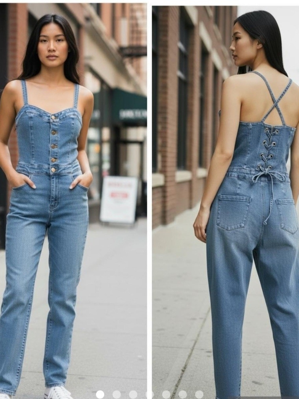 DENIM BLUE Light Blue Denim Lace-Back Women’s Jean Overalls Size Small